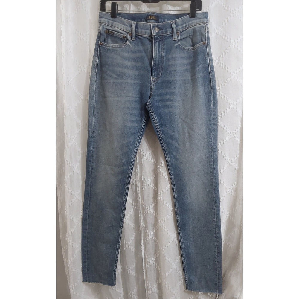 Polo Ralph Lauren Slim Fit Jeans Light Wash Raw Hem Blue Denim Size 30x30